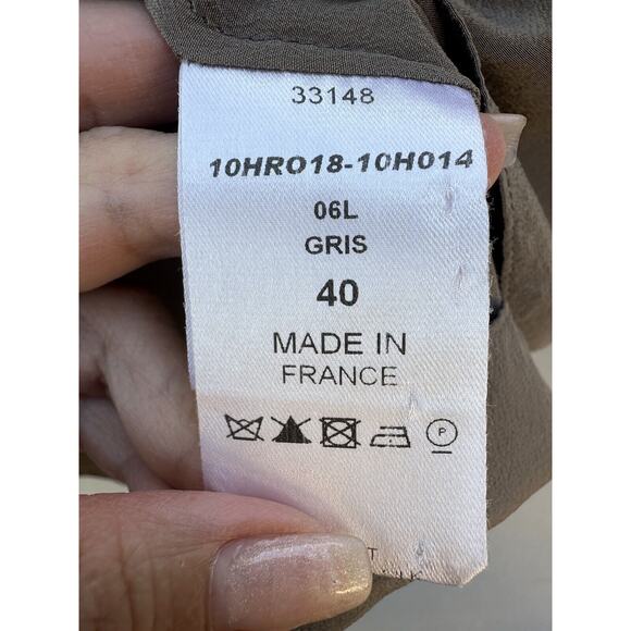 Chloe Sheer Olive Green 100% Silk V-neck Drop Waist Dress Gold Buttons FR40/US 8 - Picture 9 of 16